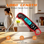 KULUNER TP-01 Waterproof Digital Instant Read Meat Thermometer with 4.6 Folding Probe Backlight Calibration Function for Cooking Food Candy, BBQ Grill, Liquids,Beef（Red）
