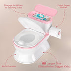 2-in-1 Toddler Potty Training Toilet - Larger Potty Chair & Detachable Training Seat for Boys & Girls Ages 1-3 with Flushing Sound, Wipes Storage, Toilet Paper Holder - Pink