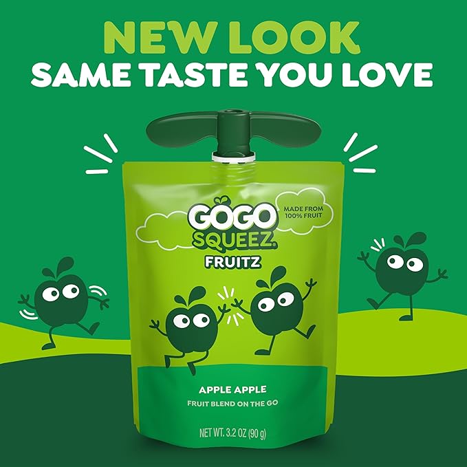 GoGo squeeZ Applesauce and Fruit Puree, Apple Apple, 3.2 oz (Pack of 48), Unsweetened Fruit Snacks for Kids, Gluten Free, Nut Free and Dairy Free, BPA Free Pouches (Packaging May Vary)
