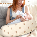 Hooyax Muslin Nursing Pillow Covers 2 Pack, Soft and Breathable Nursing Covers for Breastfeeding Pillows, Adorable Infant Feeding Pillow slipcover for Baby Boy and Girls (Brown Rainbow)