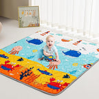 Baby Play Mat - Thicken 50x50 Inch Soft Foam Crawling Mat for Playpen & Floor, Non-Slip Waterproof Playmats for Infants & Toddlers, Portable Foldable & Machine Washable, Ocean World