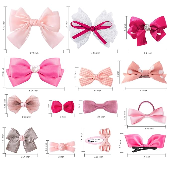 18pcs Pink Hair Bows for Baby Girls,Toddler Girls and Teen Girls.Alligator Hair Clips,Hair Barrettes,Hair Ties,Snap Clip Hairpins.Handmade Hair Accessories Gift Set