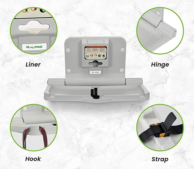 Alpine Wall Mounted Baby Changing Station - Pallet of 20 Units Horizontal Baby Changing Table Foldable Diaper Tables with Safety Strap & Installation Hardware for Commercial Bathroom, ADA Complaint