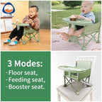 New Portable Travel Booster Seat with Tray|Foldable Infant Seat Booster Dining Chair|Great for Camping, Beach, Lawn|Toddler, Child Camping Chair 6 Months - 3 Years Old (Green)