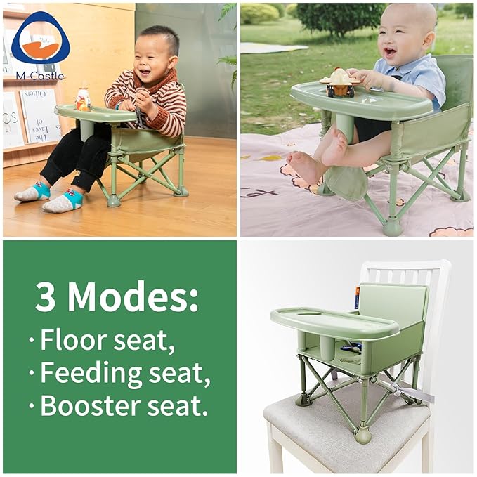 New Portable Travel Booster Seat with Tray|Foldable Infant Seat Booster Dining Chair|Great for Camping, Beach, Lawn|Toddler, Child Camping Chair 6 Months - 3 Years Old (Green)