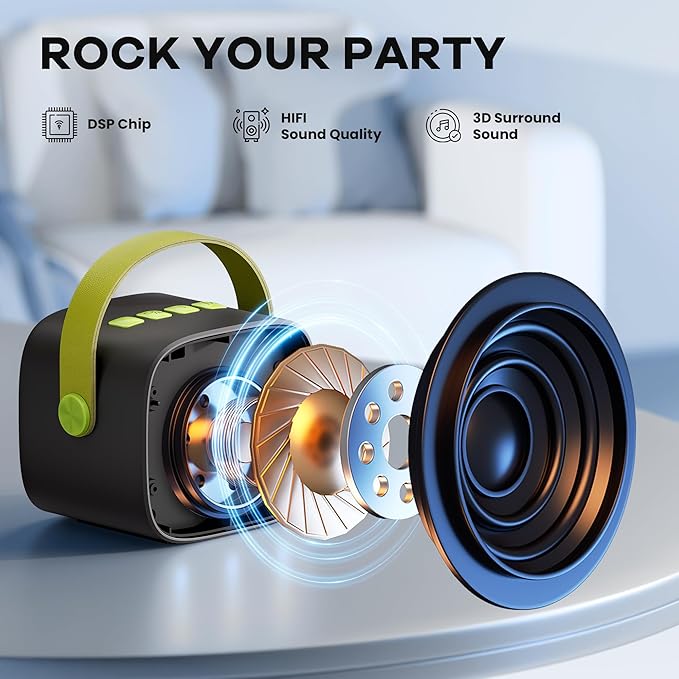 YLL Mini Karaoke Machine with 2 Wireless Microphones, TOP Kids Gifts for Girls Ages 3, 4, 5, 6, 7, 8, 9,10,11,12 +Year Old, 4-12 Years Old Birthday Toy Gift for Girls Boys Party (Black Green)