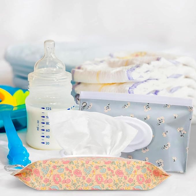 2Packs Baby Wipes Dispenser Portable Baby Wipe Holder Refillable Wet Wipes Container Reusable Travel Wipes Case, Keeps Wipes Fresh(Blue)