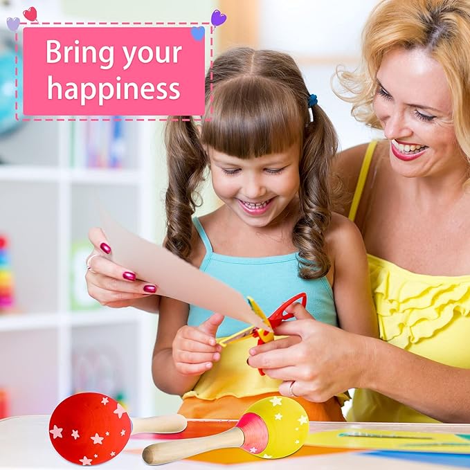 Leitee 6 Pcs DIY Wood Maracas Unfinished Hand Painted Maracas Party Favor Wooden Rumba Shakers Hand Percussion Rattles Musical Instruments with Clear Sound for Kid Adult(Log Color)