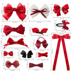 18pcs Red Hair Bows for Girls.Alligator Hair Clips,Hair-ties,Snap Clip Hairpins.Handmade Hair Accessories for Girls Gift Set