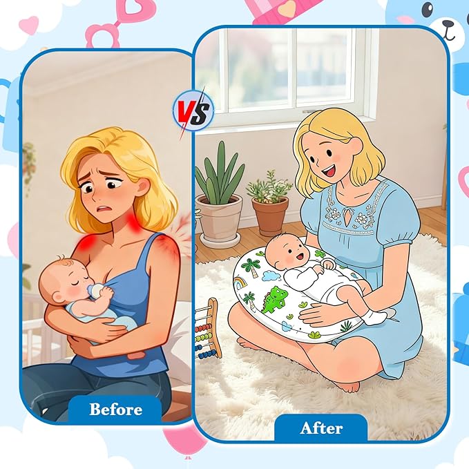 Nursing Pillow, Ergonomic Breastfeeding Pillow for Breastfeeding & Bottle Feeding, Standard Size Breathable with Washable Cover, Hypoallergenic, Tummy Time & Sitting Support (0-18Months)