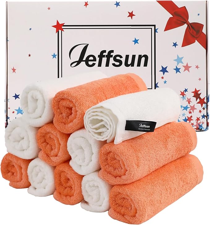 Baby Washcloths 12 Pack, 10x10 inch Small Wash Cloths for Face and Body, Super Soft & Gentle Orange Face Towels on Sensitive Skin, Baby Registry Bath Shower Gifts for Newborn Kid Toddler Children