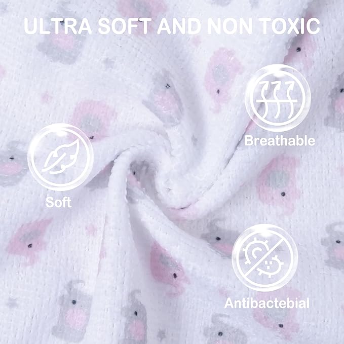 softan Baby Washcloths, 24Pack Baby Wash Cloths Extra Soft & Ultra Absorbent, Baby Towels and Washcloths Face Towel Unisex for Boys Girls Body, Washclothes Gentle on Sensitive Skin, 9x9 Pink Elephant