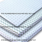 Ely's & Co. Kid's Waterproof Pack n Play Portable Mini Crib Sheet with Mattress Pad Cover Protection, White and Grey Chevron and Polka Dots (2 Pack)