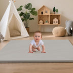 Baby Play Mat 47x47 Inches, Extra Thick 1.2" Foam Floor Mat for Tummy Time & Crawling, Waterproof Non-Slip Faux Leather Playpen Mat for Infants Toddlers, Indoor Outdoor Gym Activity, Gray