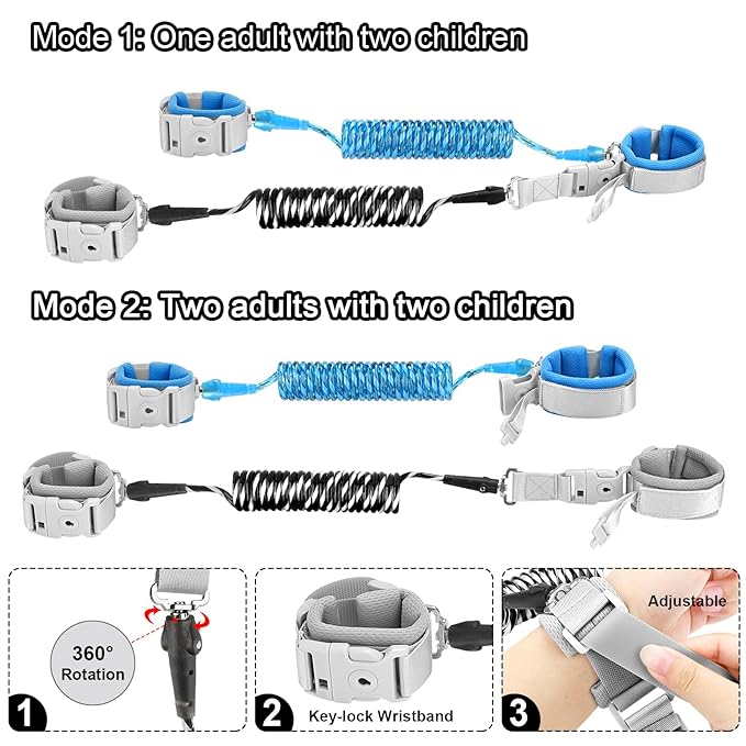 Accmor 2 in 1 Toddler Leash with Magnetic Lock, Kids Anti Lost Wrist Link 2 Packs Keep Twins Close, Reflective Child Walking Restraints Hand Straps Tether for Baby Boys Girls to Outdoor Traveling