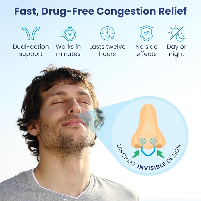 Mentholated Nasal Dilators for Breathing, Congestion, and Snoring - 28 Count Dual-Action Nose Inserts for Daytime and Nighttime Use - Hidden Nostril Opener Clips Last Up to 12 Hours - Wintergreen