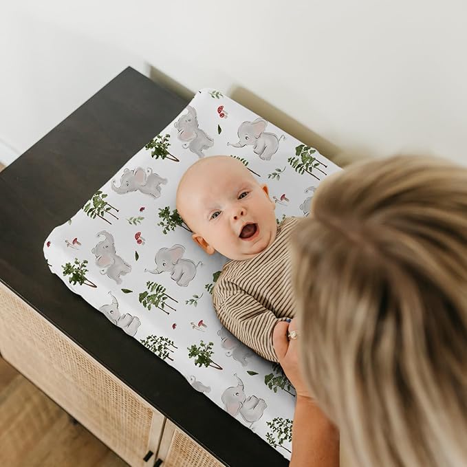 BROLEX Changing Pad Covers for Baby: Boy Girls Ultra Stretchy Soft 2 Pack, Elephants Bears