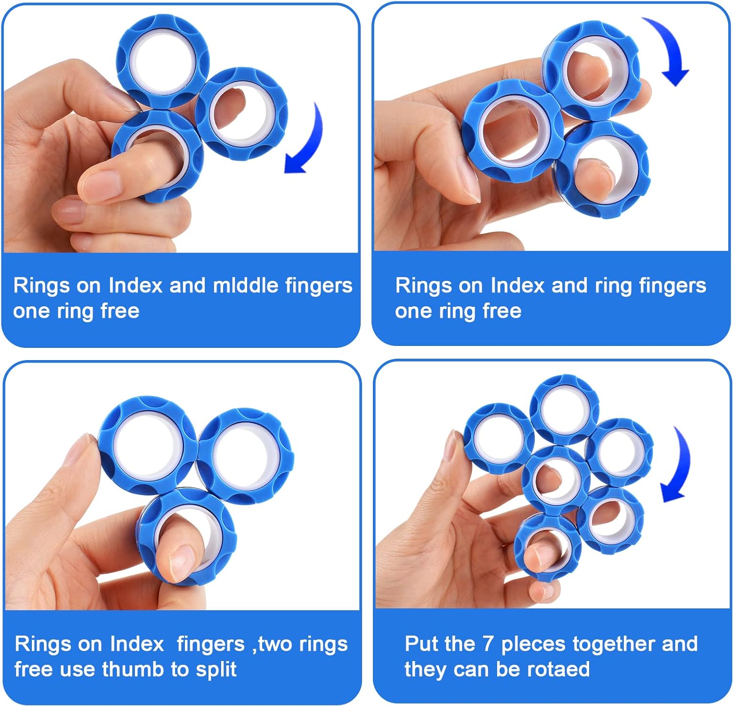 6PCS Magnetic Rings, Colorful Magnetic Ring Fidget Toys, ADHD Anxiety Relief Decompression Finger Magnetic Ring,Funny Gifts Kids Magnetic Spinner Ring for Boys Girl