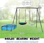 4-in-1 Heavy Duty Swing Set for Backyard – Large Metal Frame with Saucer Swing, Sandbox, Basketball Hoop & Single Swing Seat | Toddler to Kids Play Equipment | Outdoor & Indoor Use | Kids Gift