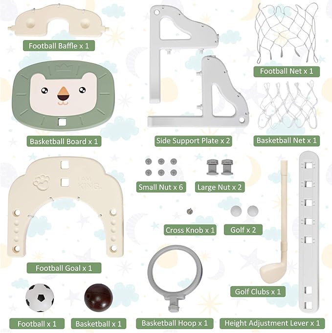 Costzon Kids Basketball Hoop, Toddler Sports Activity Center w/ 5 Adjustable Height Levels, Basketball Soccer Golf Game Set, Indoor Outdoor Basketball Hoop Set Gift for Baby Infant