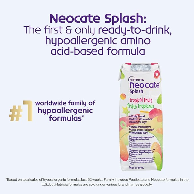 Nutricia Neocate Splash - Ready-to-Feed Hypoallergenic, Amino Acid-Based Toddler and Junior Formula - Tropical Fruit - 8 fl oz (Case of 27)