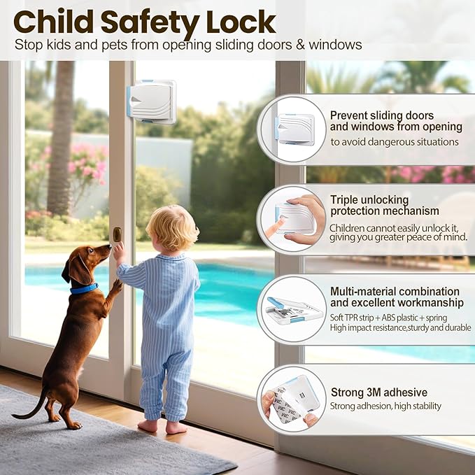 Sliding Door Lock 6 Pack, Child Safety Lock For Sliding Glass Doors, Easy To Install, Keeps Your Baby Out Of Danger, For Sliding Glass Doors, Sliding Windows, Sliding Closets, Etc (Blue)