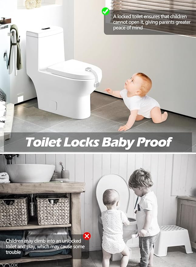 2 Pack Baby Proofing Safety Locks Child Safe for Cabinet Drawer Fridge Oven Dishwasher Doors, Toilet Seat & Lid, Adjustable Furniture Latches and Straps, 3M Adhesive No Drilling Button,Unlock Design