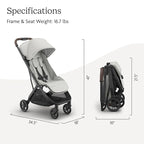 UPPAbaby Minu V3 Travel Stroller | Lightweight + Compact Design | One-Hand Fold + Unfold | from Birth + Overhead Compatible | Savannah (Pearl Gray Mélange/Carbon Frame/Chestnut Leather)