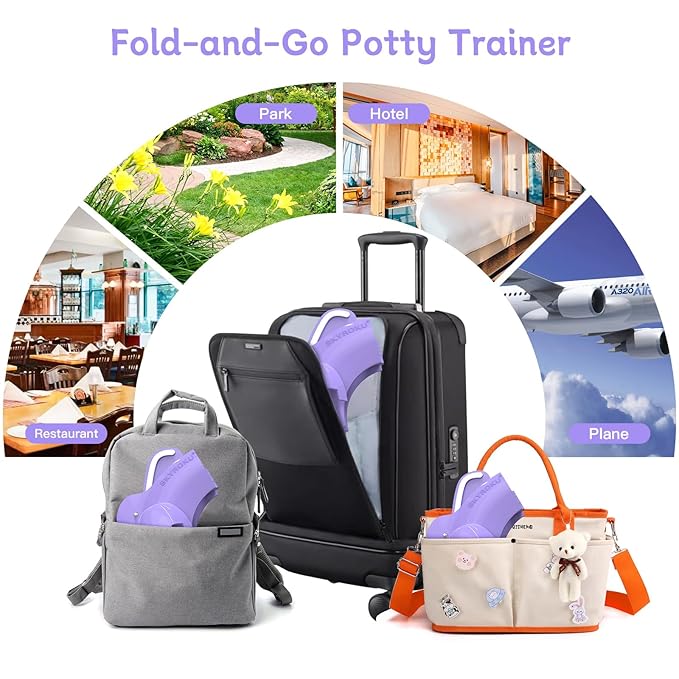 SKYROKU Foldable Kids Toilet Seat – Portable & Anti-Slip Travel Potty Training Seat for Toddlers, DIY Stickers, Storage Bag, Easy Clean & Compact for Home, Daycare, Grandparents House (Ages 2-6)