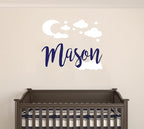 Custom Name with Moon Clouds and Stars Nursery Baby Name Wall Art Wall Decal for Nursery Bedroom playroom Decoration (Wide 40x40In Height), Wide 40Inx40In Height