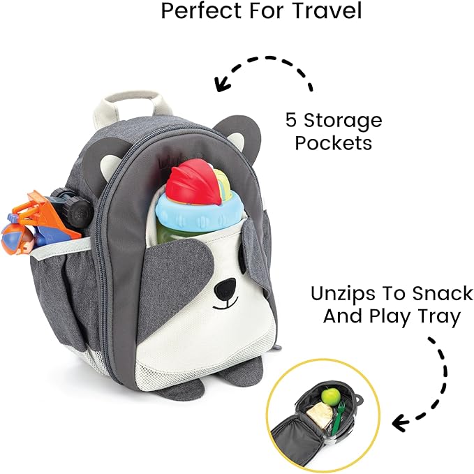 Lulyboo Toddler Backpack Leash - Baby Walking Harness & Anti-Lost Wrist Tether - Kids Backpack 5 Storage Pockets and 2 Adjustable Child Leashes for Kids 1, 2,3,4,5,6,7 Years Old - Ultra-Soft - Panda