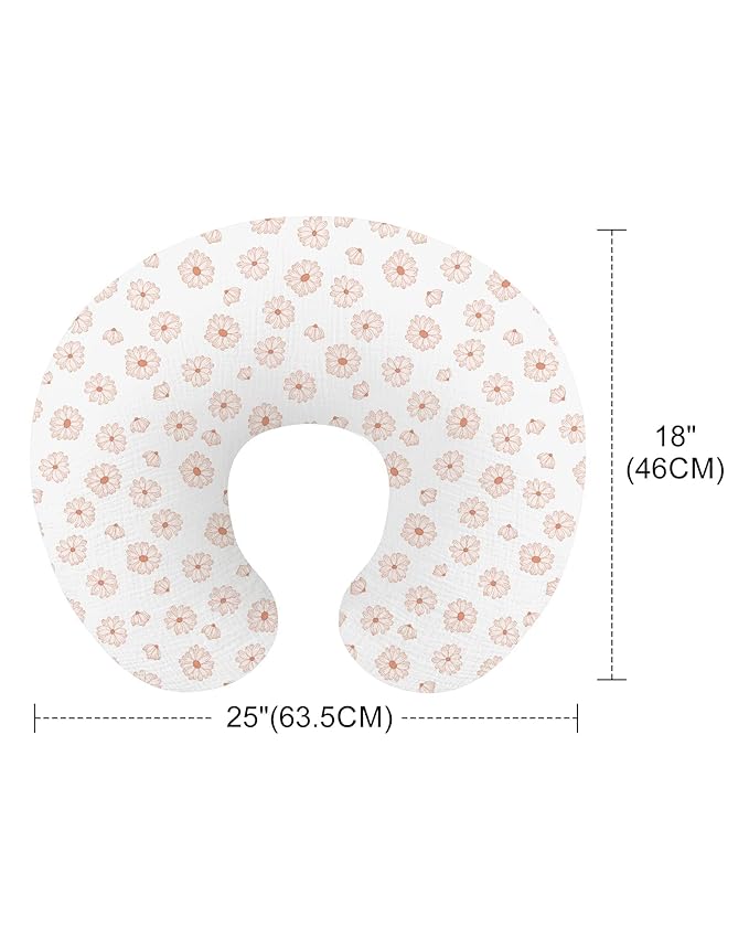 Nursing Pillow Covers 2 Pack, Muslin Nursing Cover for Breastfeeding Pillows, Comfortable for Baby Girls and Boys (Dusty Rose & Flower)