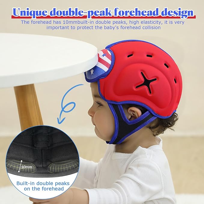 Baby Head Protector Baby Helmet for Crawling and Walking - No Bumps and Soft Safety Peak - Ultra Light and Adjustable Head Protector Suitable for Babies 6-24 Months-American Flag