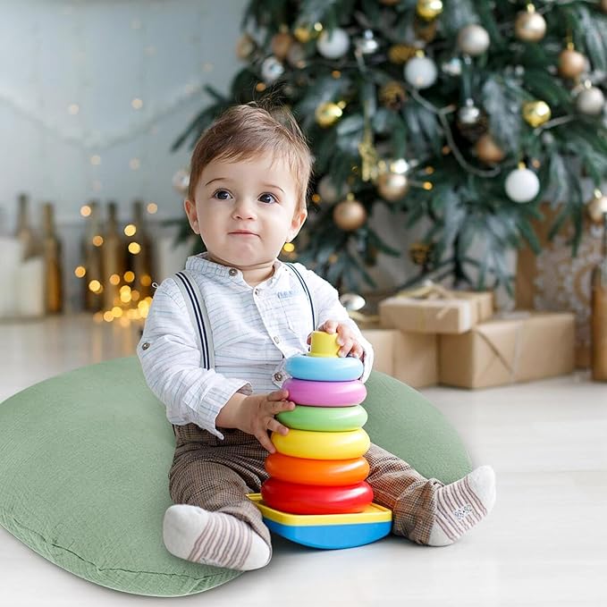 Hooyax Muslin Nursing Pillow Cover, Soft Breathable Feeding Slipcover for Breastfeeding Moms, Stretchy Removable Infant Pillow Cover for Boy and Girls (Green)