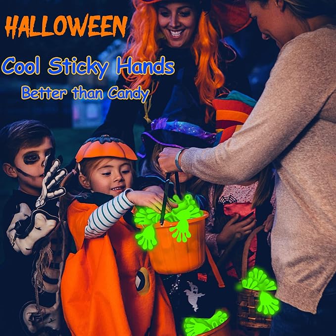Thremhoo 40Pcs Glow in the Dark Sticky Hands Kids Party Favor Supplies Goodie Bag Stuffer Pinata Return Gift Stretchy Class Prize Carnival Sensory Goody Party Pinata Filler Treasure Box Bulk Toy