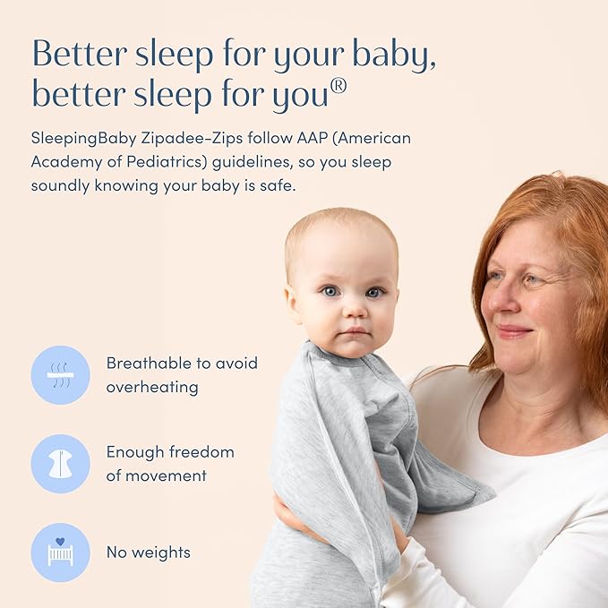 SleepingBaby Zipadee-Zip Transition Swaddle - Cozy Baby Swaddling Blanket with Zipper Convenience - Roomy Wearable Blanket for Easy Diaper Changes - 3-6 Month - Recharge Silver Heather
