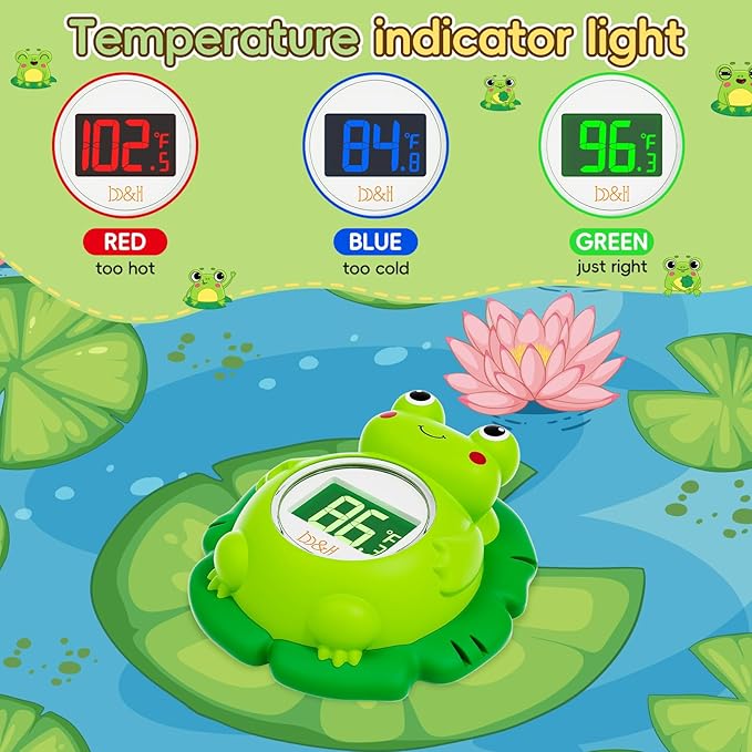 b&h Rechargeable Baby Bath Thermometer, Floating Safety Toddlers Bathtub Thermometer for Accurately Measuring Toddler’s Tub Water Temperature, Newborn Shower Essentials, Cute Frog