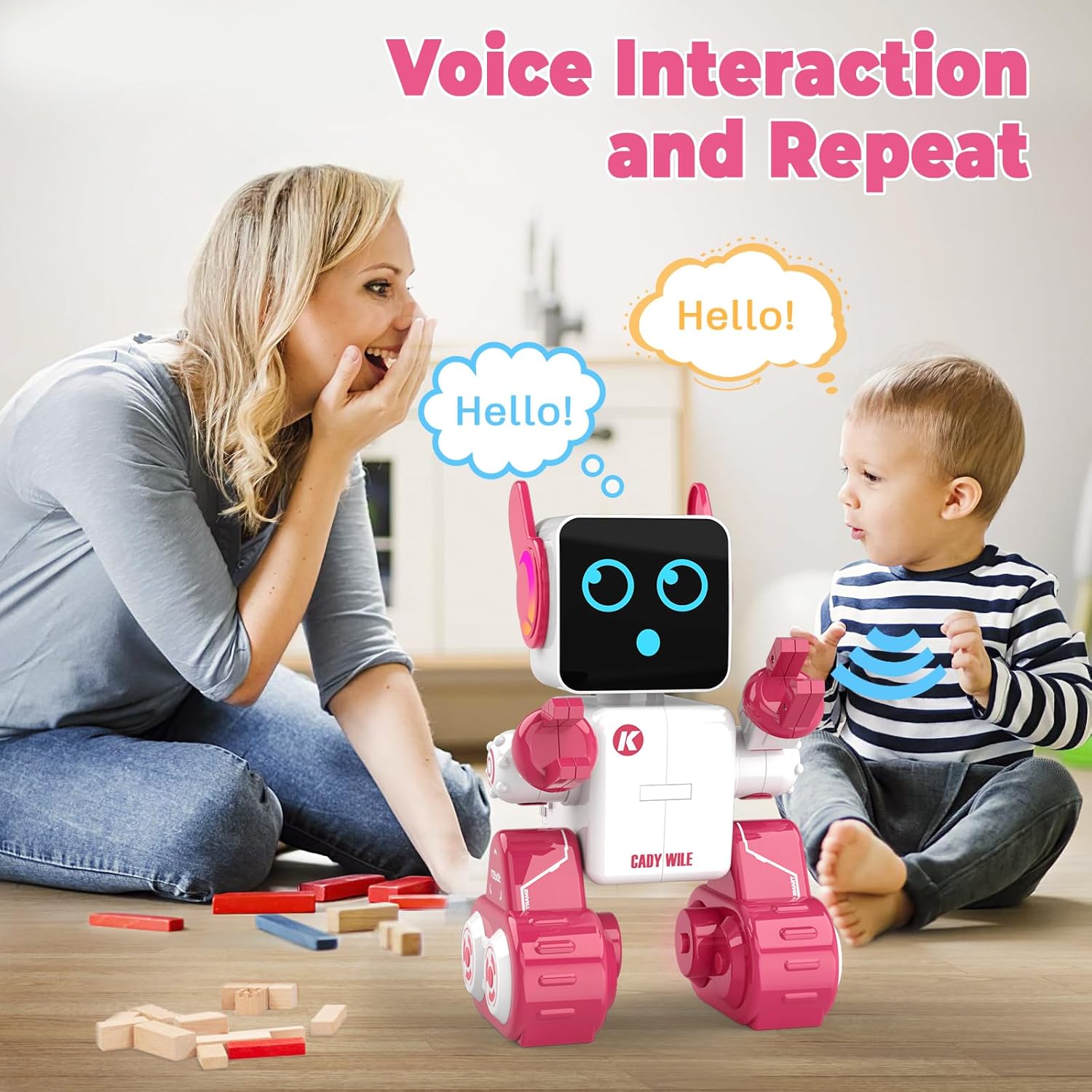okk Robot Toys for Kids, Programmable Remote Control Robot, Interactive Toys with Coin Bank, LED and Tray, Walking Talking Singing Dancing Gift for Boys Girl（Pink）