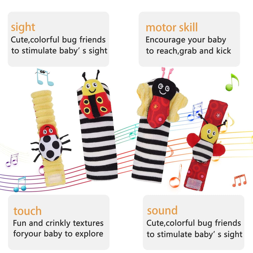 Baby Wrist Rattle Socks and Rattles Gift Set Cartoon Baby Socks Babies Toys for Toddlers 1-3 Year Old Newborn Sensory Toys 3-6 Months Early Learning Toys Babies Shower Gifts for Boys Girls