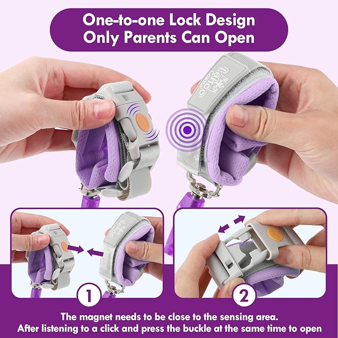 Lehoo Castle Toddler Leash, 4.9ft Kid Leash Wrist with Induction Lock, Anti Lost Wrist Link for Toddlers, Reflective Leash for Kids, Child Leashes for Toddlers (Purple)