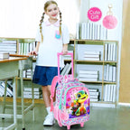 Girls Rolling Backpack, Cute Turtle Roller Wheels Kids Bookbag - Wheeled Elementary School Bag - 3PCS Turtle