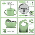 13 Pack Silicone Baby Feeding Set, BPA-Free Toddler Feeding Supplies, Include Suction Plates, Baby Bowls, Silicone Fork & Spoon, and More, First Stage Baby Dish Set - 6+ Months