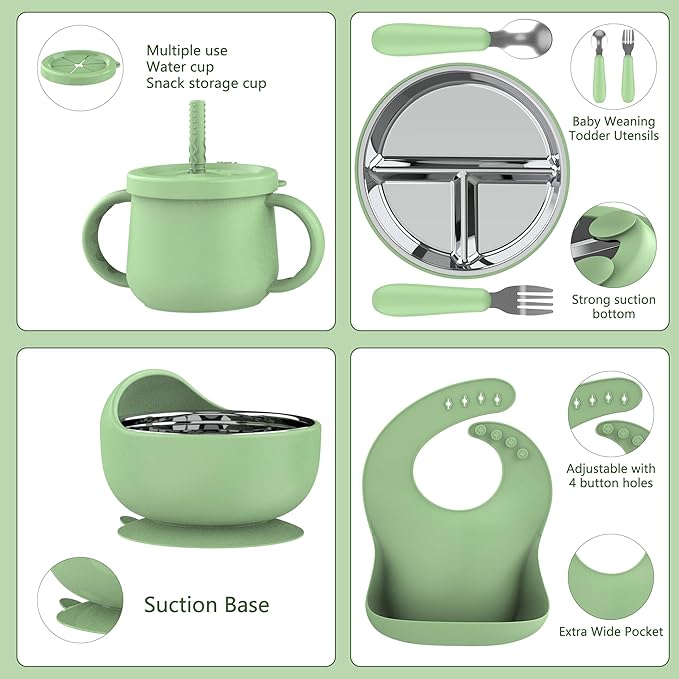 13 Pack Silicone Baby Feeding Set, BPA-Free Toddler Feeding Supplies, Include Suction Plates, Baby Bowls, Silicone Fork & Spoon, and More, First Stage Baby Dish Set - 6+ Months