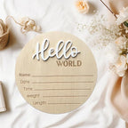 Baby Announcement Sign, 5.9 Inch Wooden Hello World Newborn Signs, Birth Announcement Sign, Baby Shower Hospital Nursery for Newborn Boys and Girls (White)