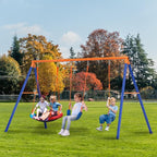 GIKPAL Swing Sets for Backyard, Outdoor Swing Set for Kids Ages 3-8, Outdoor Heavy-Duty Metal Swing Set with 2 Saucer Swings and a Double Ring Swing, 440 lbs Capability,Yellow-blue1,Medium,(YCQQJ01)