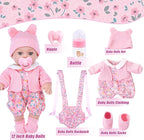 12" Baby Doll Set with Clothes and Baby Carrier for Dolls Reborn Baby Doll Accessories Include Feeding Bottles Nipple Toy Stuffs for Kids Age 3+