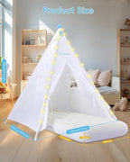 Teepee Tent for Kids with Inflatable Airbed, String Lights, Balloons, Pump, Washable Slumber Party Tent Indoor Outdoor for Girls Boys, Children Tipi Playhouse for Playtime and Sleepover