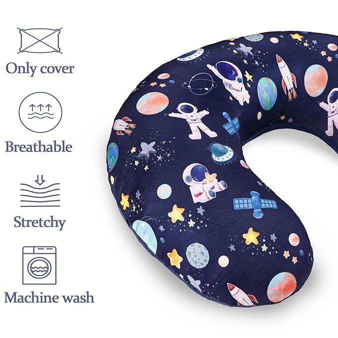 Nursing Pillow Cover 1 Pack, DAYEEBALL Double-Sided Removable Nursing Cover for Baby Girls Boys Newborn, Stretchy and Soft Reversible Slipcover for Breastfeeding Pillow, Space(Only Cover)