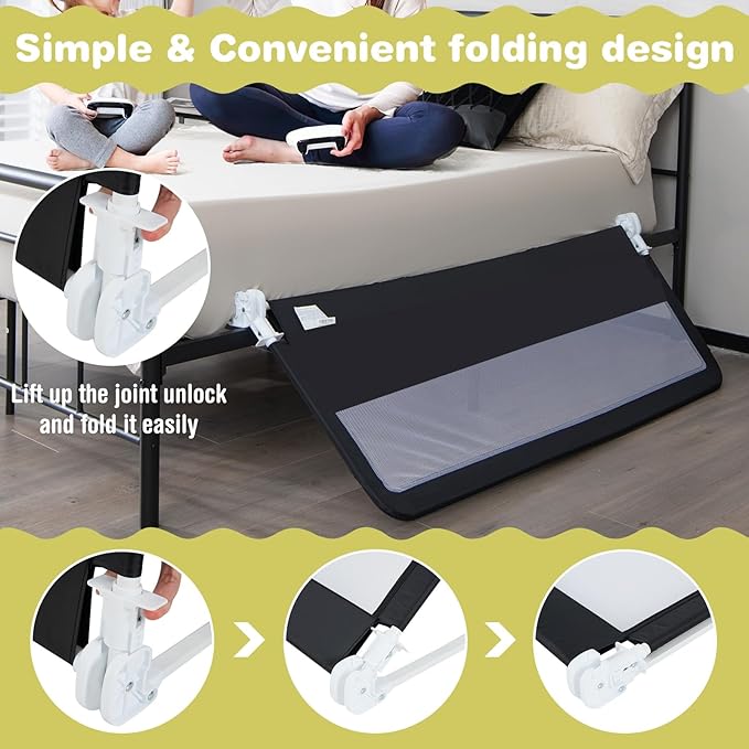 INFANS Bed Rail for Toddlers, 58" Foldable Safety Baby Crib Rail Fit for Kids Twin, Extra Long Swing Down Bed Guardrail for Convertible Crib, Queen, Full, King Mattress Side Guard (Black)
