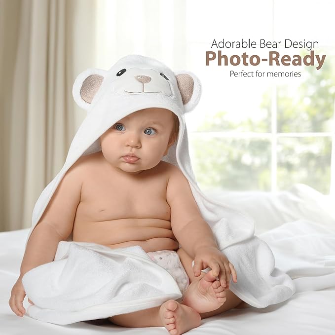 MINIBOO Hooded Baby Towels for Newborn & Toddler - Super Soft Baby Bath Towels with Hood, Highly Absorbent Viscose Made from Bamboo Hooded Towel for Boys, Girls, Newborn Essentials